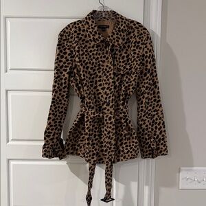 Ann Taylor Tan and Black Animal Print Trench Coat